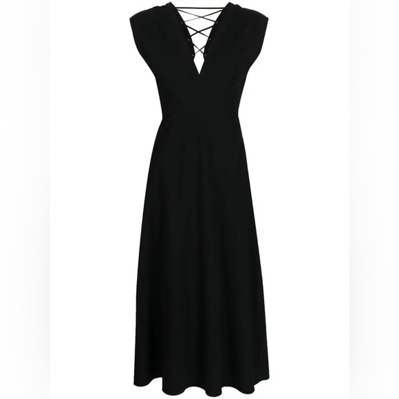 A.L.C. Dresses & Skirts - NWOT A.L.C. Amelie Black Cotton V-Neck Lace-Up Back Midi Dress Women’s Sz 8